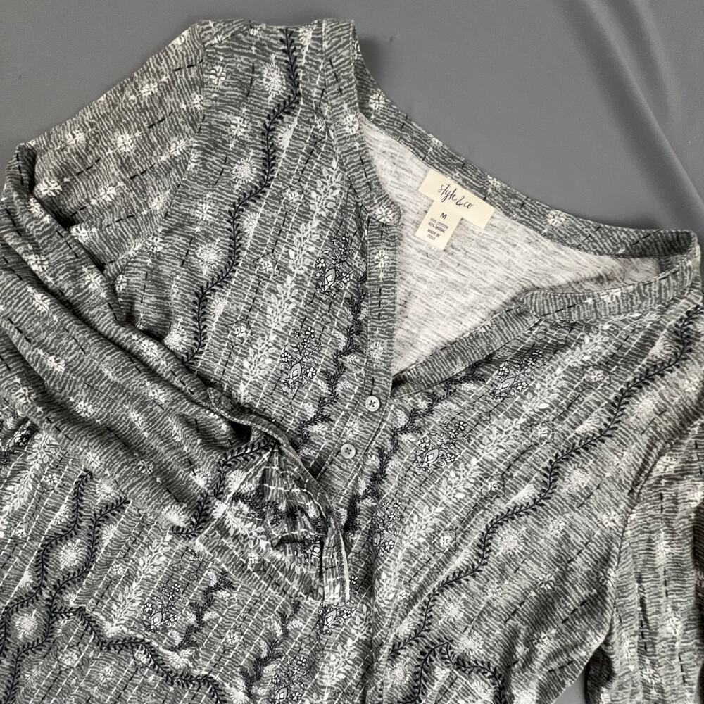 Style & Co Gray Printed Henley Top